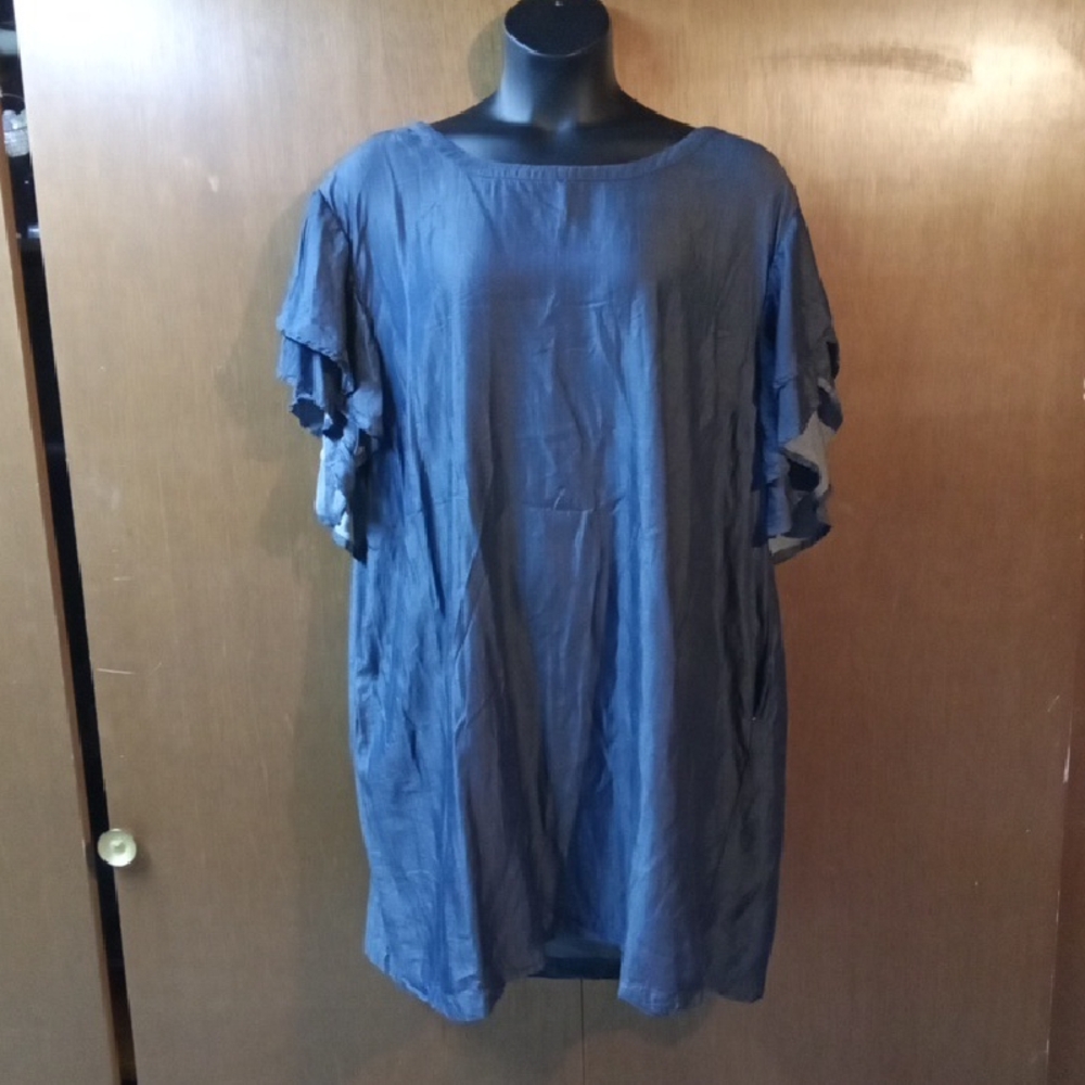 Avenue Navy Ruffle Sleeve Blouse